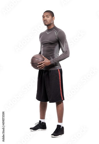 Basketball exercise, sports portrait and black man, athlete or player workout, training and fitness for practice match. Healthy body, pride and African person isolated on transparent, png background
