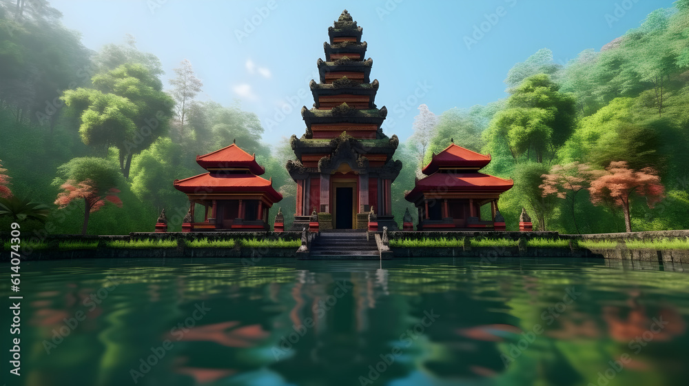 temple bali indonesia realistic illustrations design