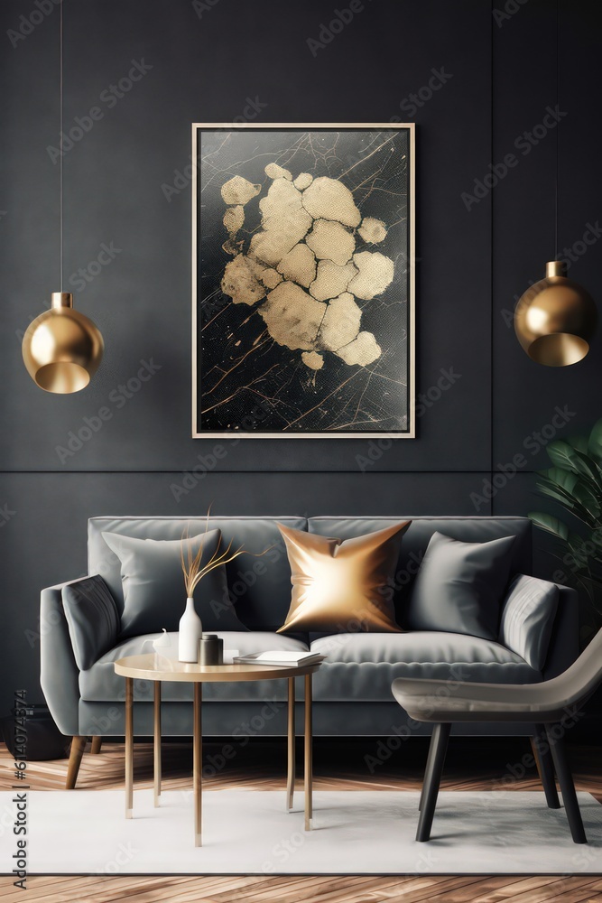 A glamorous wall art mockup featuring a metallic gold foil print with a