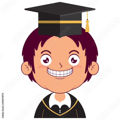 boy in graduation gown smile face cartoon cute