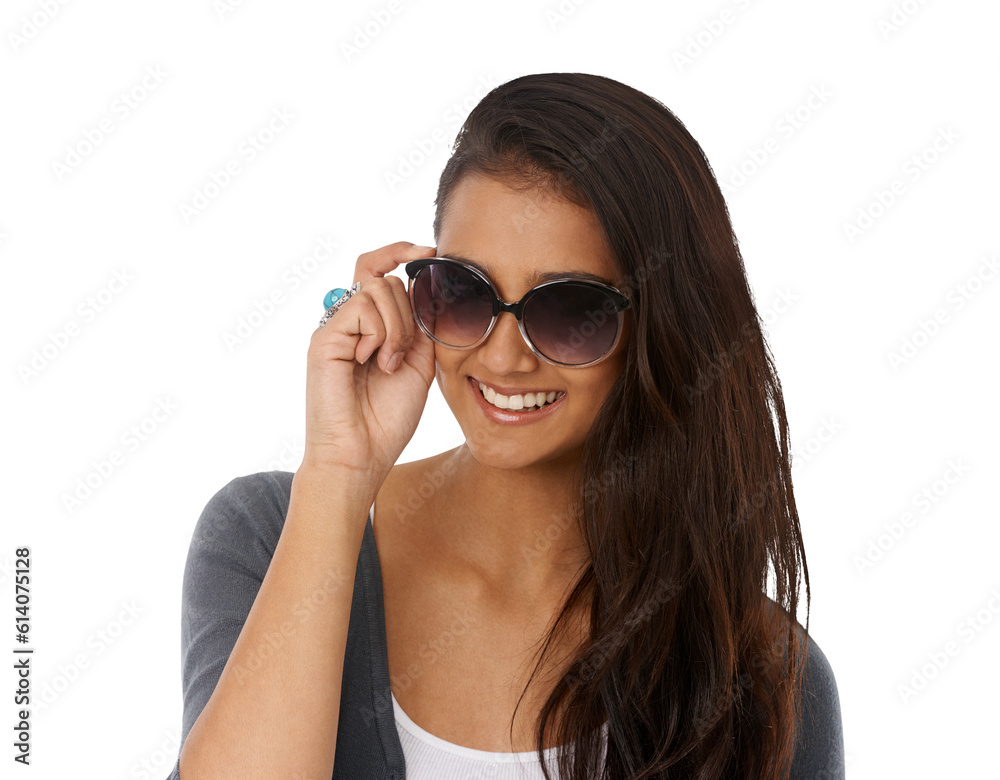 Smile, sunglasses and happy woman in modern fashion isolated on transparent png background. Trendy, shades and female person relax, smiling and confident while posing fashionable, cheerful and young Smile, sunglasses and happy woman in modern fashion isolated on transparent png background. Trendy, shades and female person relax, smiling and confident while posing fashionable, cheerful and young
