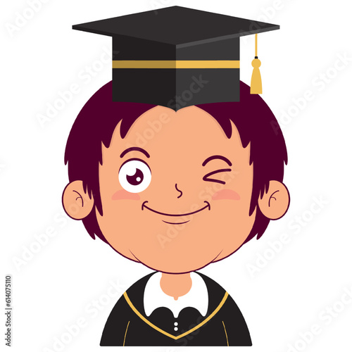 boy in graduation gown smile face cartoon cute