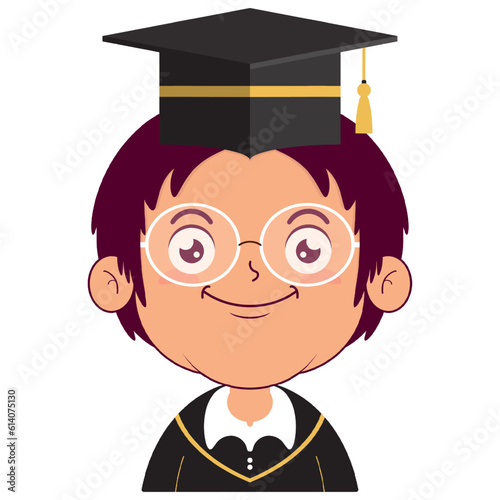 boy in graduation gown smile face cartoon cute