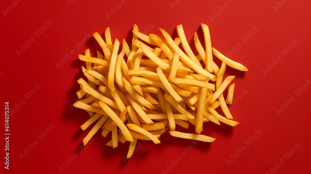 Fototapeta premium Delicious french fries on a red background 