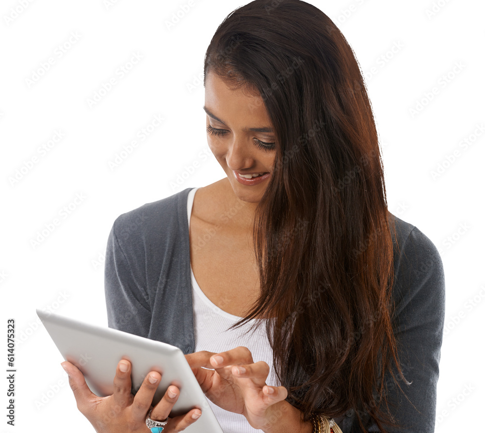 Woman, typing and digital tablet of a student isolated on a transparent, png background. Happy, female person and technology with writing and social media app on the internet and web for study Woman, typing and digital tablet of a student isolated on a transparent, png background. Happy, female person and technology with writing and social media app on the internet and web for study