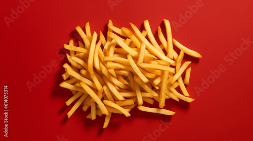 Delicious french fries on a red background 