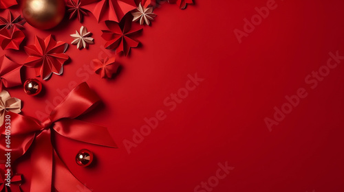 Christmas holiday decorations on a red background
