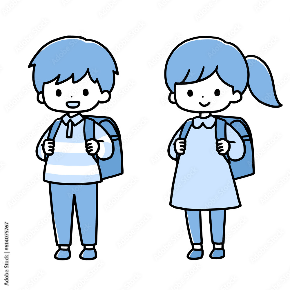 並んで立つ小学生の女の子と男の子