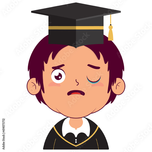 boy in graduation gown crying and scared face cartoon cute