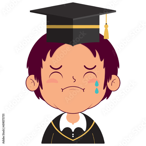 boy in graduation gown crying and scared face cartoon cute