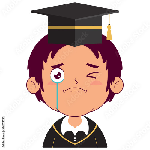 boy in graduation gown crying and scared face cartoon cute