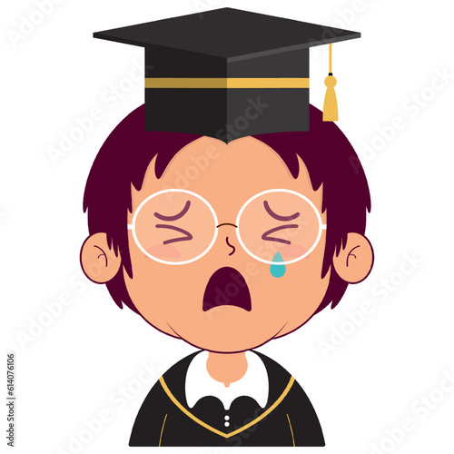 boy in graduation gown crying and scared face cartoon cute