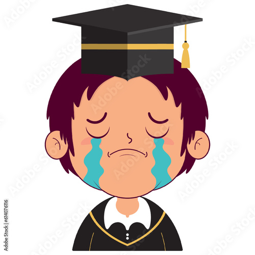 boy in graduation gown crying and scared face cartoon cute