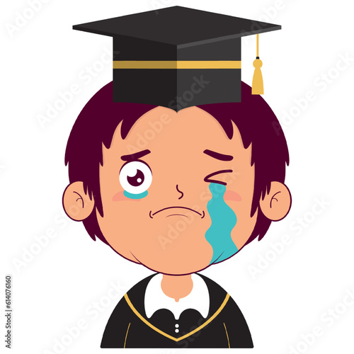 boy in graduation gown crying and scared face cartoon cute
