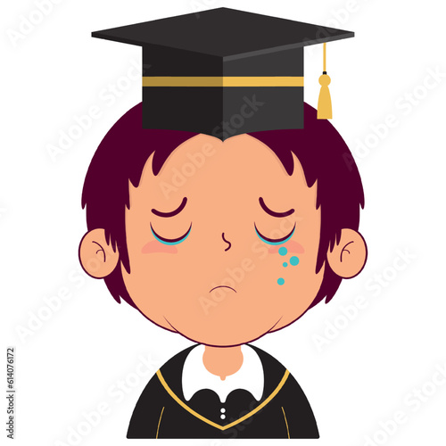 boy in graduation gown crying and scared face cartoon cute