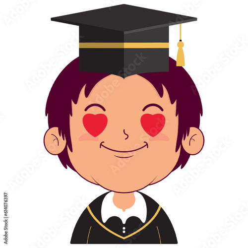 boy in graduation gown in love face cartoon cute