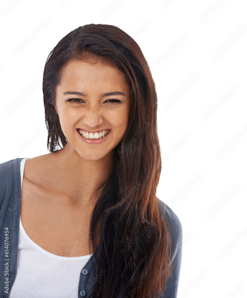 Woman, smile and excited face with casual and modern fashion isolated on a transparent, png background. Young female person, portrait and beauty of a student with confidence and trendy gen z style Woman, smile and excited face with casual and modern fashion isolated on a transparent, png background. Young female person, portrait and beauty of a student with confidence and trendy gen z style