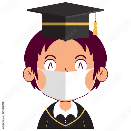 boy in graduation gown wear mask cartoon cute