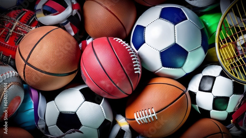 Various Balls for Sports. Soccer, Football, Tennis, Rugby, Basketball