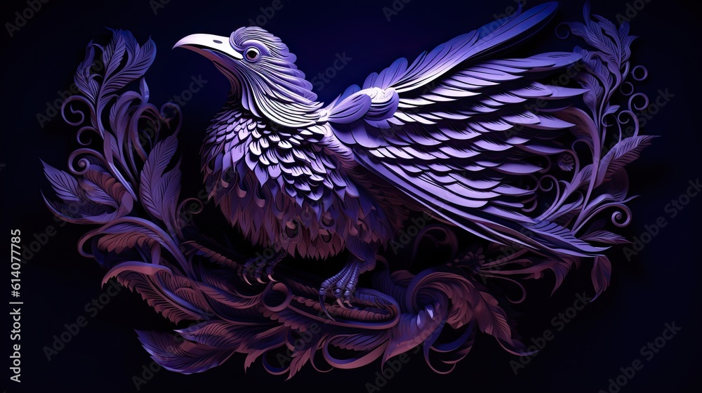 Fototapeta premium A paper sculpture of a bird in purple lighting
