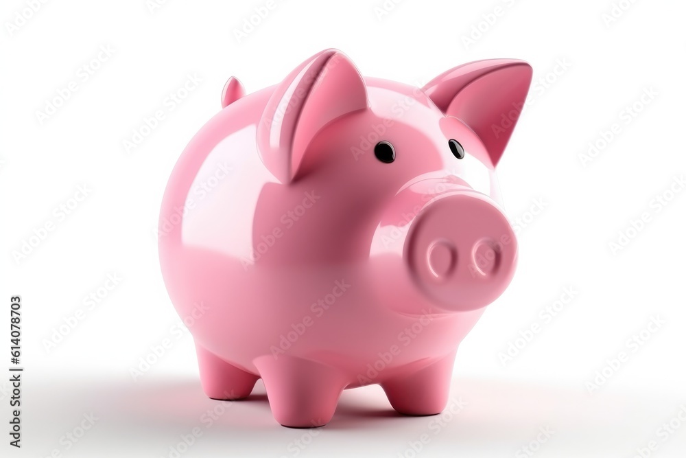 Pink piggy bank cartoon icon on white background. Generative ai