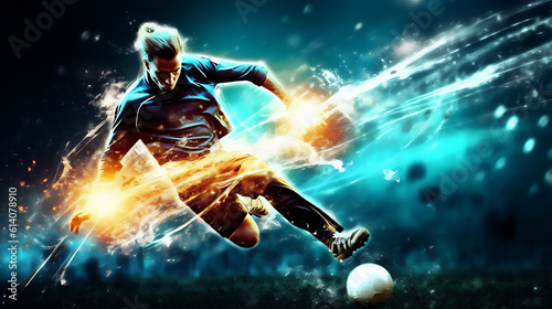 Soccer Player in a dynamic Illustration. Ideal for Banner, Background, Poster for Sports. Ai generated