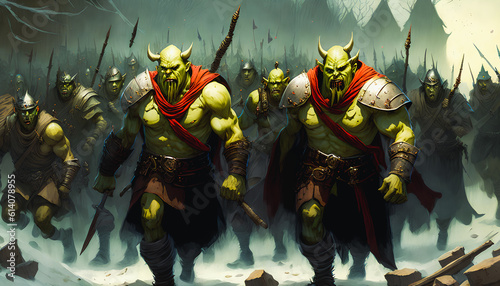 The Epic Horde of Ogres Roaming Through a Surreal World, Generative AI.