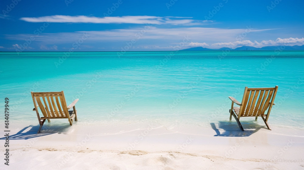Transport yourself to a paradise beach where crystal-clear turquoise waters gently lap against powdery white sands, inviting you to dip your toes and indulge in pure relaxation. Generative AI