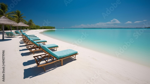 Transport yourself to a paradise beach where crystal-clear turquoise waters gently lap against powdery white sands  inviting you to dip your toes and indulge in pure relaxation. Generative AI