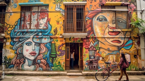 "Get lost in a labyrinth of colorful alleys, where vibrant street art breathes life into every corner, unveiling the soul of a city. Generative AI