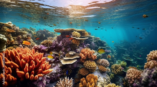 Unveiling a hidden realm beneath the waves, this captivating image showcases the delicate beauty and vibrant hues of an underwater paradise Generative AI