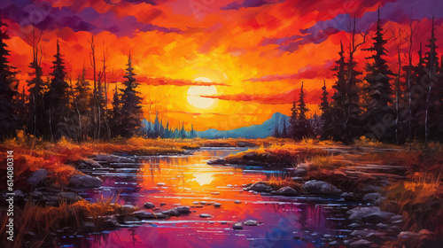 "Prepare to be mesmerized by this breathtaking sunset, painting the sky in vibrant hues of fiery orange and soothing purples. Nature's canvas at its finest. Generative AI