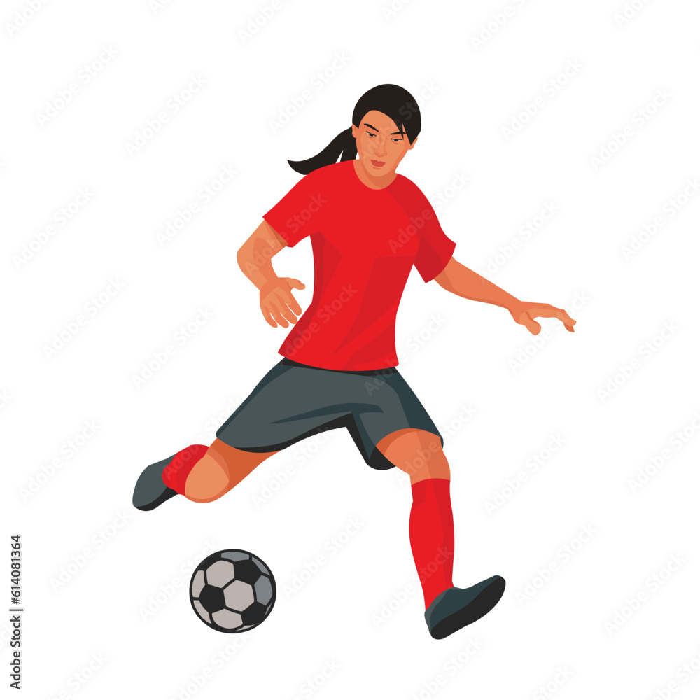Chinese women's football player dribbling past the opponent at the championship