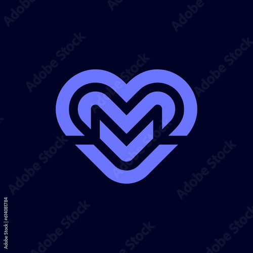 simple and bold initial letter M heart love logo