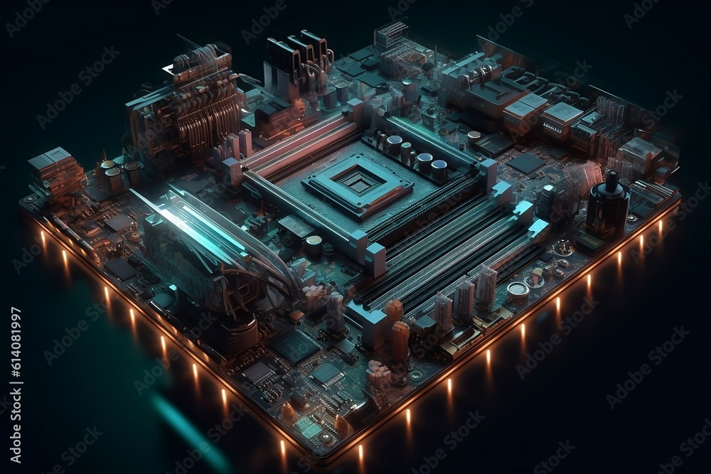 Fototapeta premium Close-up on the board with the processor. 