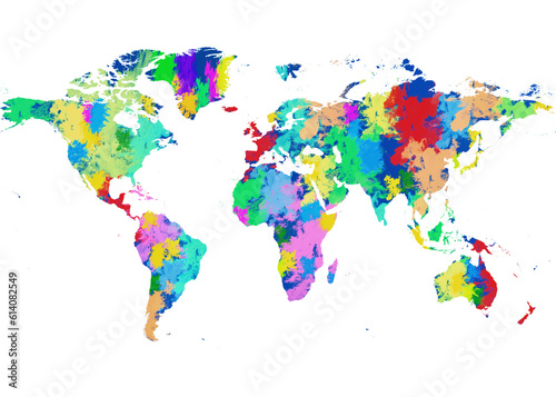 Watercolor geographic world map 