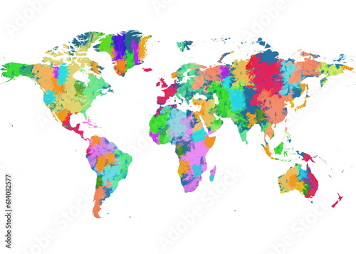 Watercolor geographic world map 