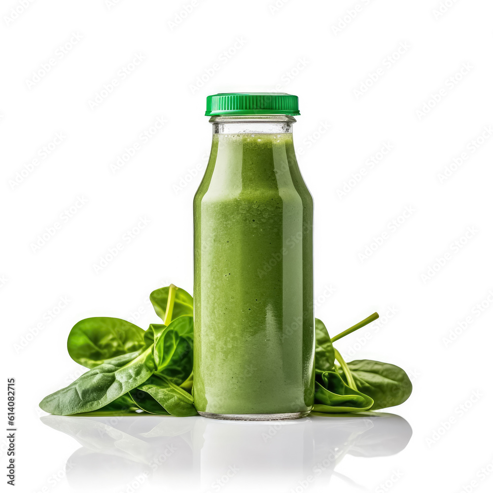 Refreshing Spinach smoothie, isolated on white background, generative AI Refreshing Spinach smoothie, isolated on white background, generative AI