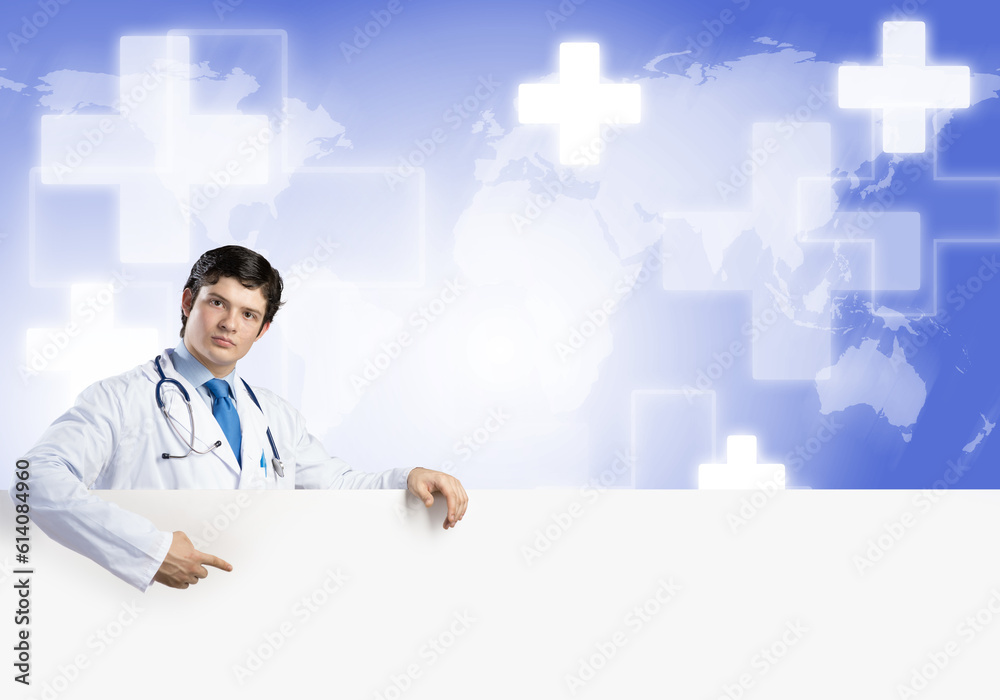 Doctor with banner Doctor with banner