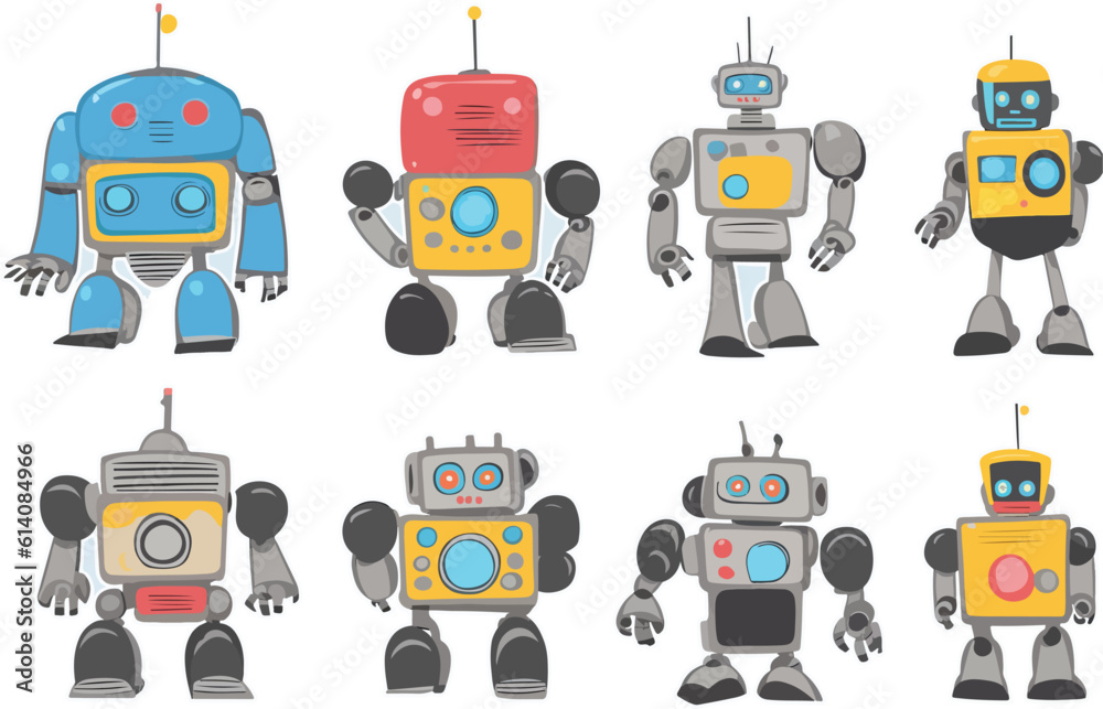 robot, toy, retro, cartoon, vector, isolated