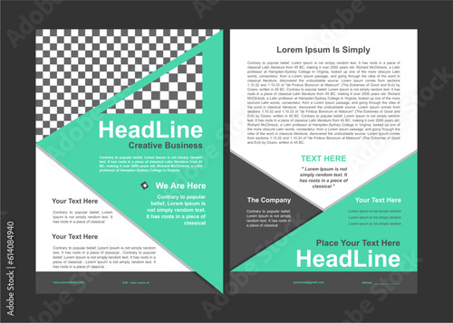 The design of the headline template or flyer design can also be used for book covers or annual reports with the concept of white paper forming an envelope and turquoise green color