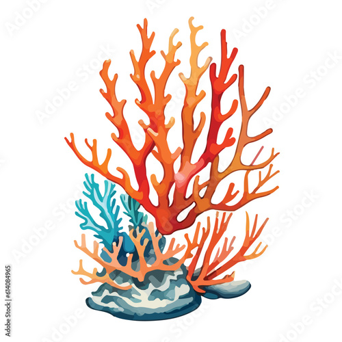 Watercolor romantic sea corals vector illustration on a white background wedding invitation art style