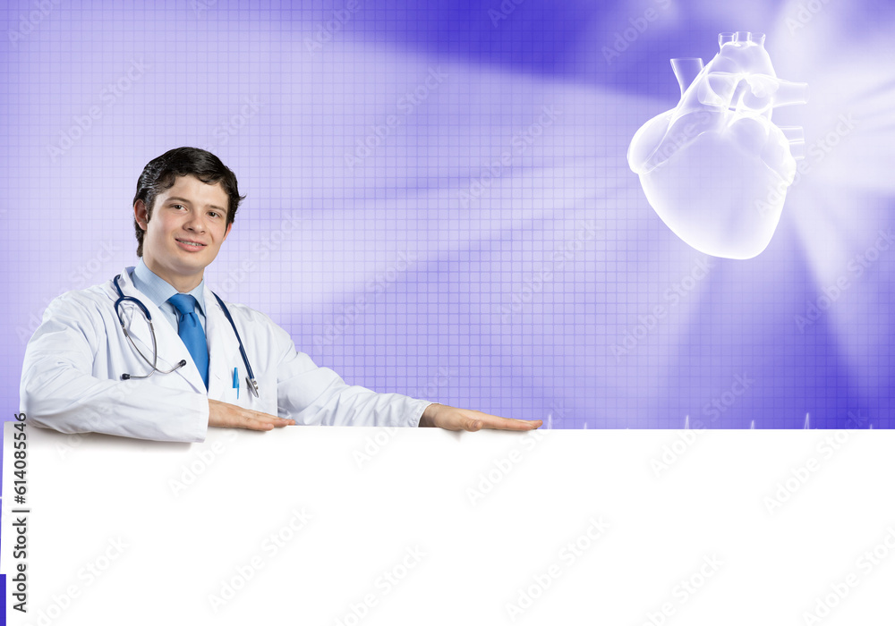 Doctor with banner Doctor with banner
