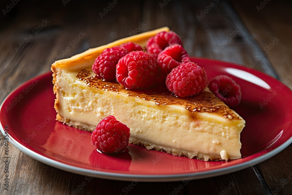 Sweet and Creamy Vanilla Cheesecake Delight. Decadent Homemade cake. Sweet Dessert on a Plate - obrazy, fototapety, plakaty 