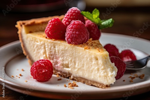 Sweet and Creamy Vanilla Cheesecake Delight. Decadent Homemade cake. Sweet Dessert on a Plate