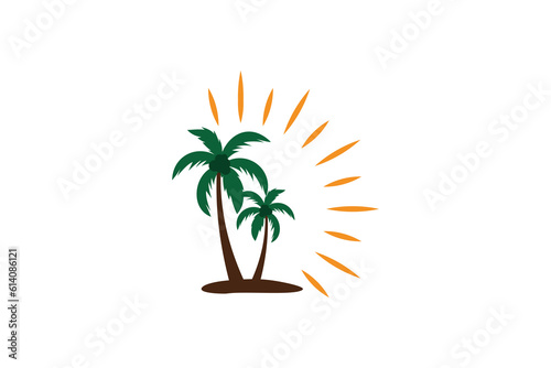 palm tree with modern sunrise logo design template element vector photo