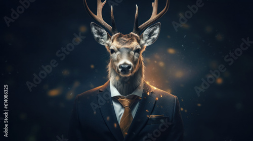 deer in the woods wearing the suit