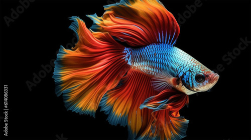 Betta fish. Colorful fighting Siamese fish with beautiful silk tail isolated on black background