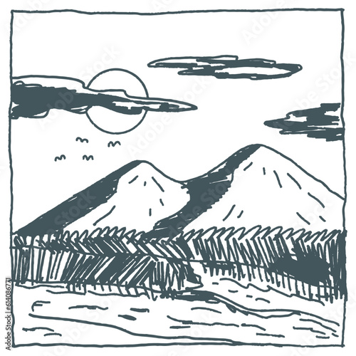 mountain landscape free sketch hand drawn