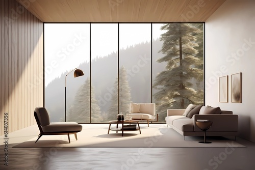 image of a minimalist living room with clean lines, neutral palette, and abundant natural light, simplicity, serenity, harmonious design, mindful living, airy atmosphere